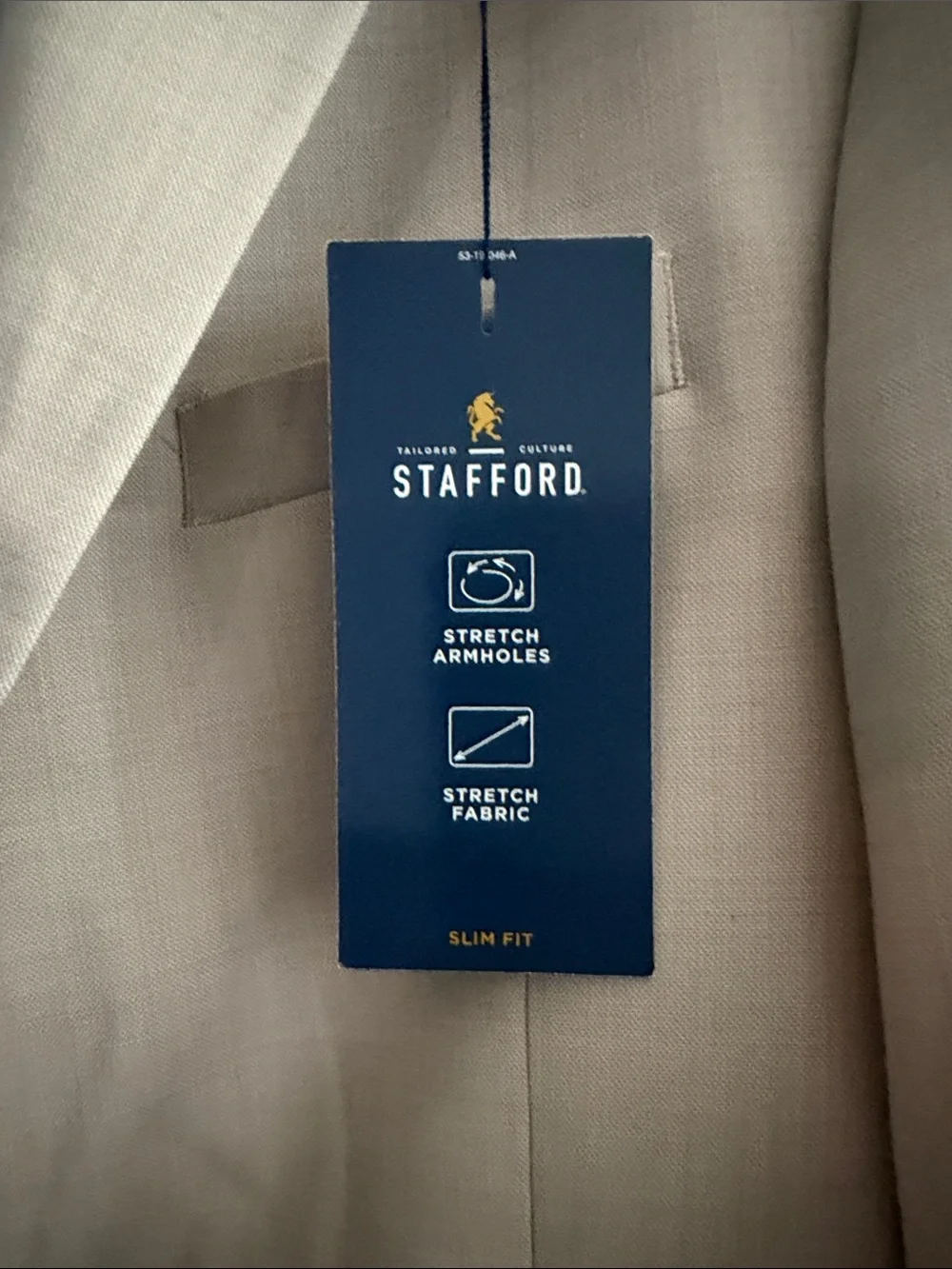 Stafford Men's Beige 2 Button Blazer 46 regular light sand slim fit suit jacket